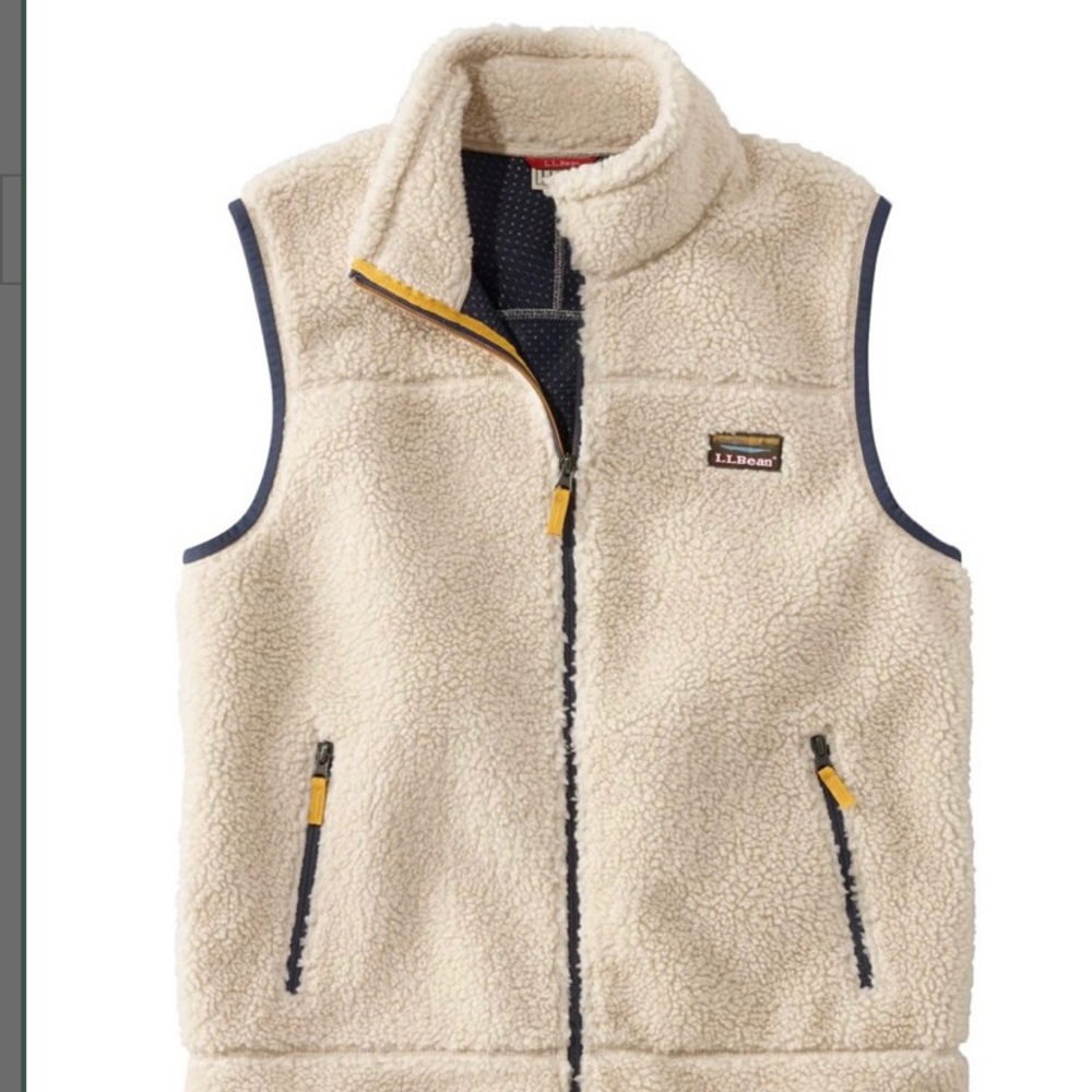 L.L. Bean- Men’s Mountain Pile Fleece Vest- XL - Natural/Cream with Blue Accents